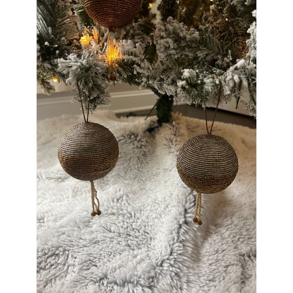 4 Silver Gold Beaded Ball Ornaments Christmas Tree